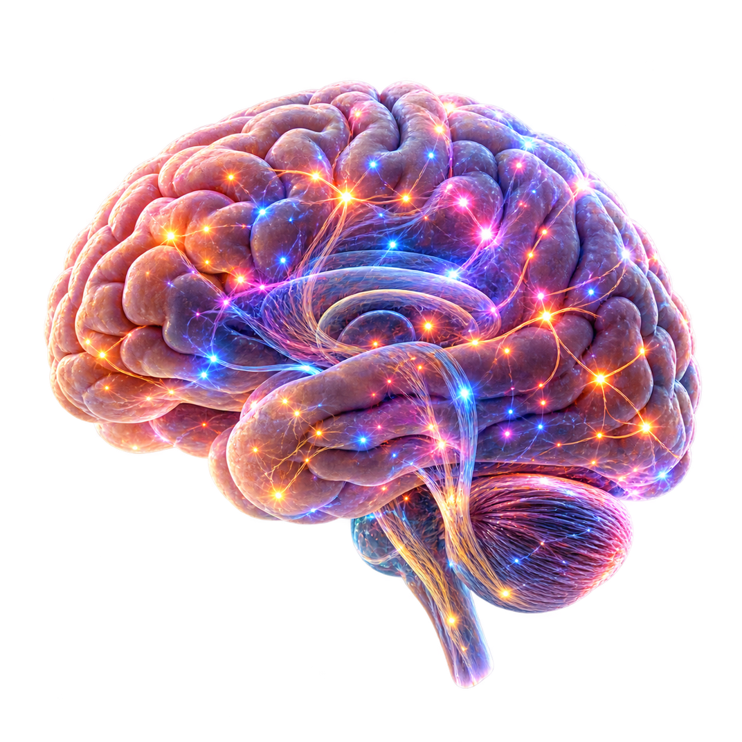 Interactive 3D brain with glowing neural regions